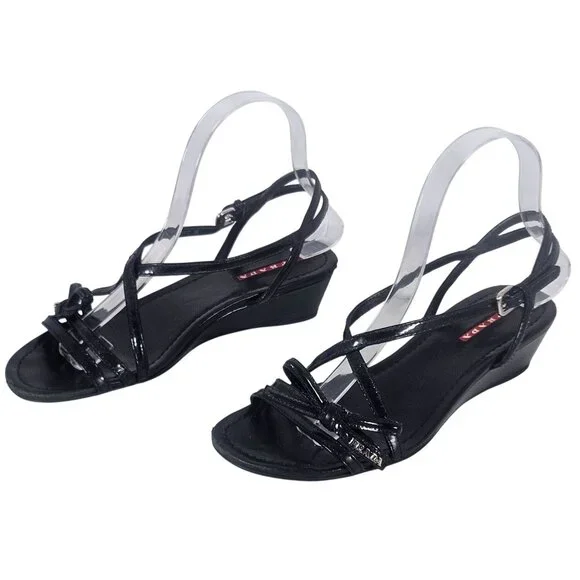 Prada Sport Women Black Wedge Sandal 36 Strappy Gorpcore Minimalist Quiet Luxury - Picture 4 of 16